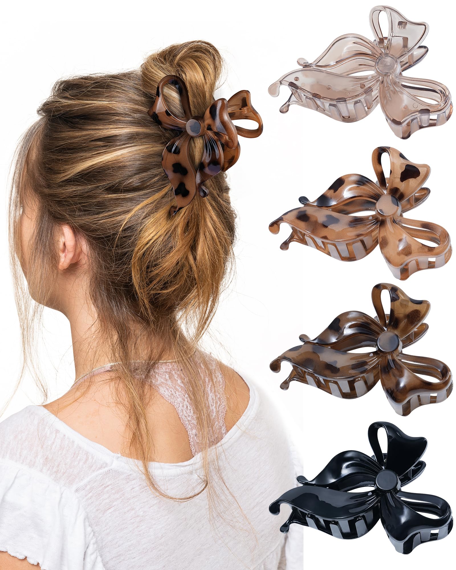 Lourny front view of four bow clips showing colors and shape for stylish hold