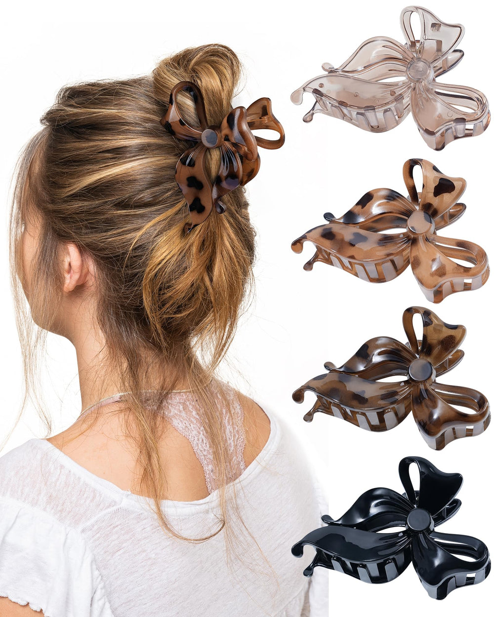 Lourny front view of four bow clips showing colors and shape for stylish hold