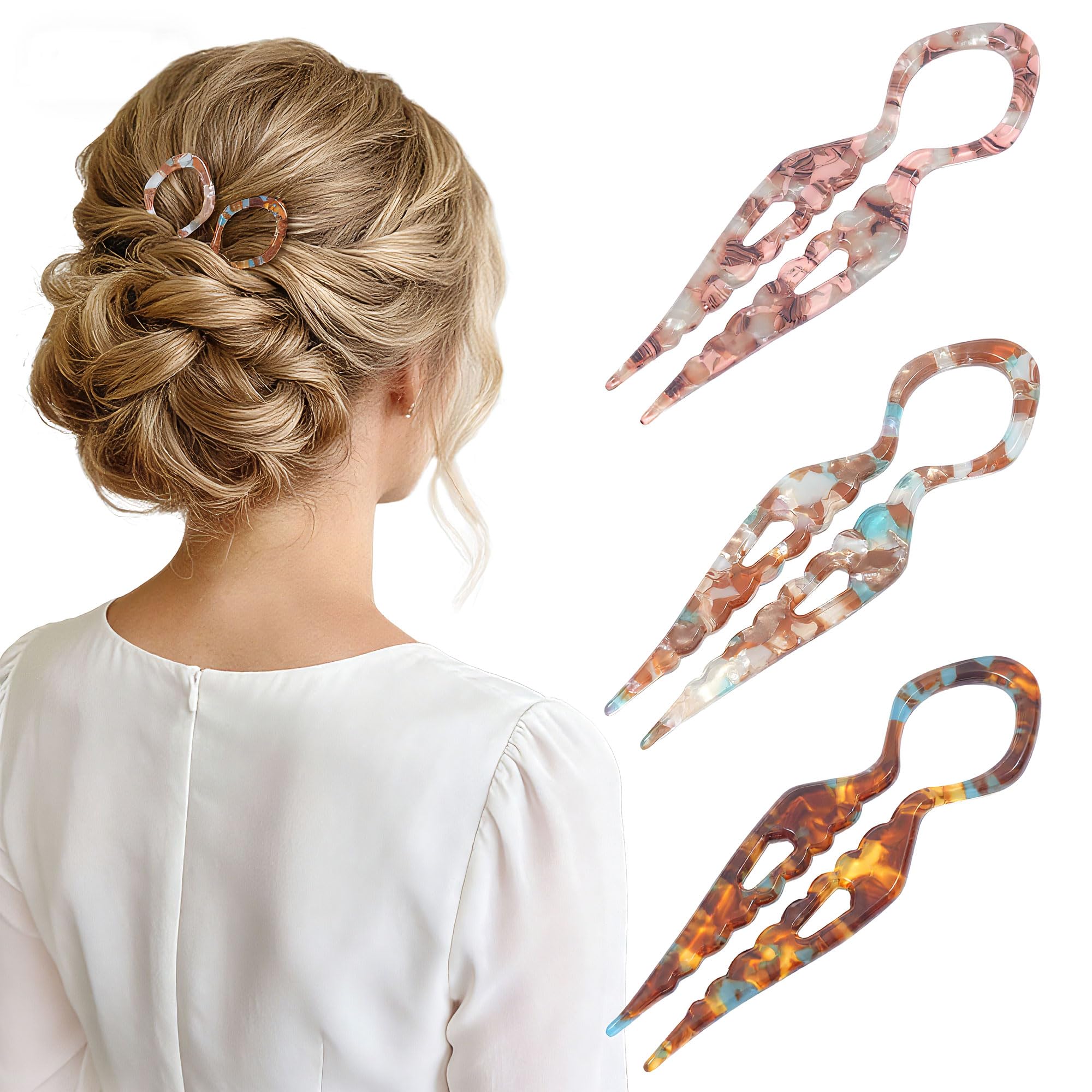 Lourny front view of three pins showing elegant acetate and gift-ready packaging benefit