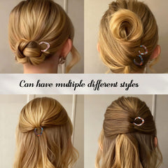 Lourny pin hidden in a low bun illustrating discreet, long-lasting hold