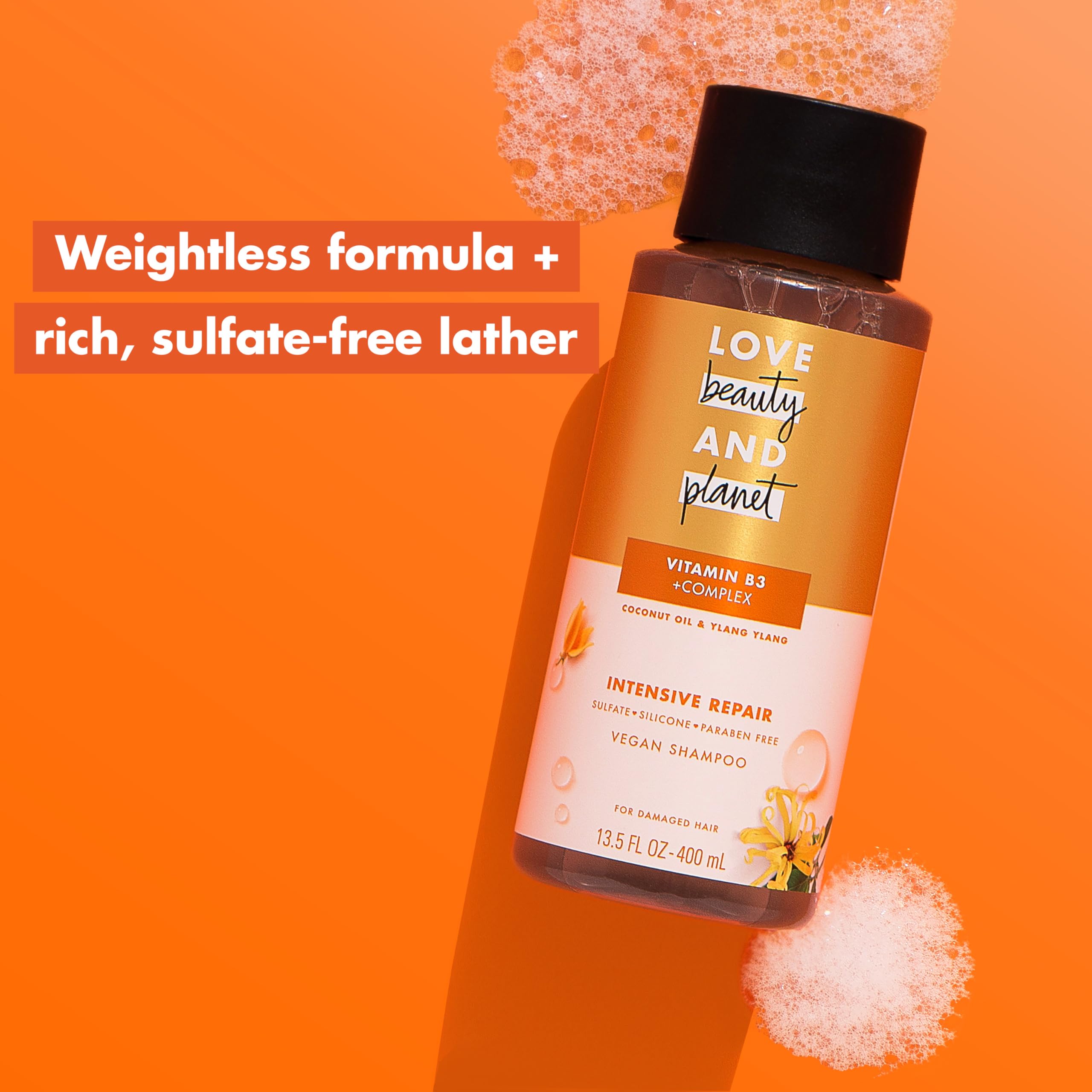 Love Beauty and Planet back label displaying ingredients and cruelty-free certifications benefit