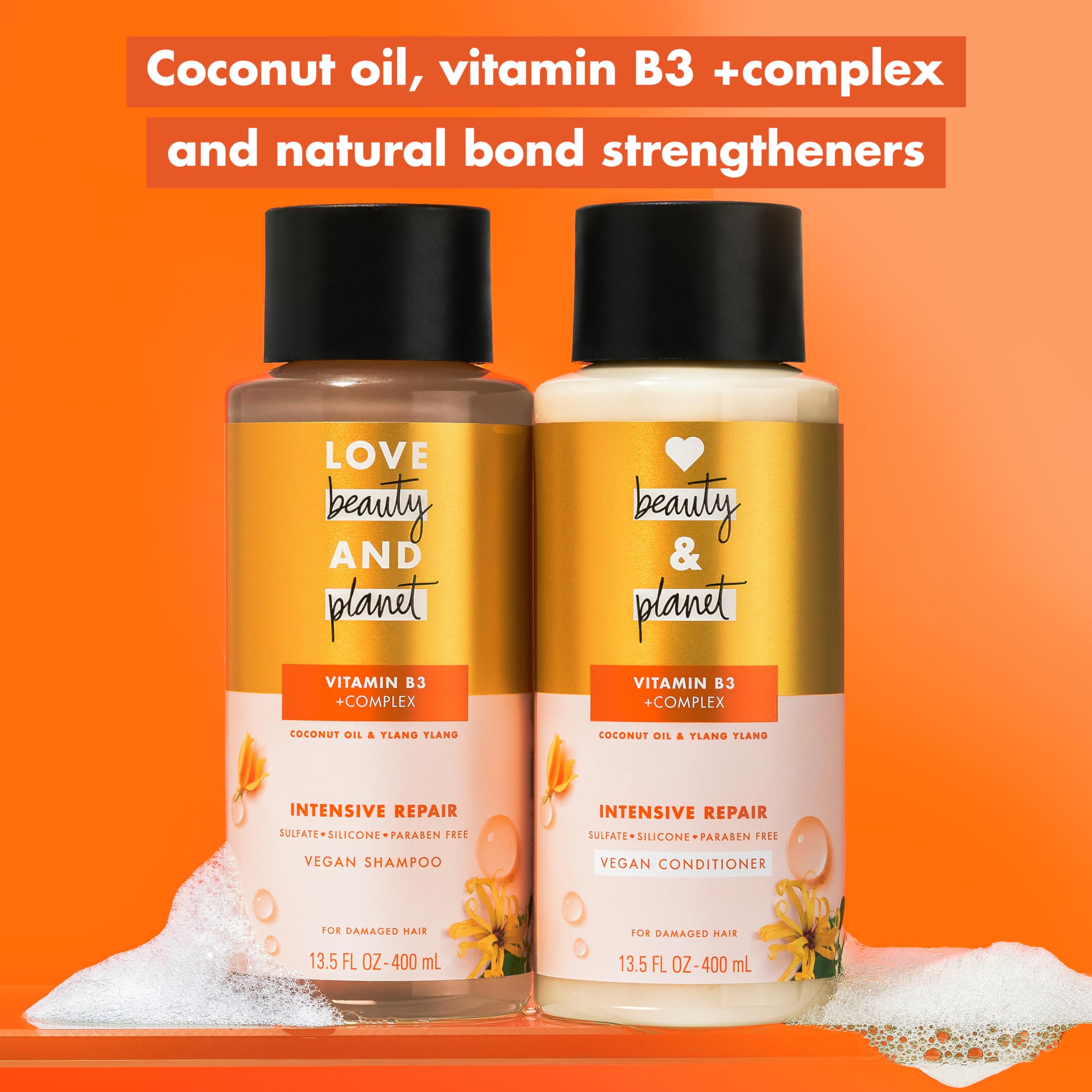 Love Beauty And Planet bottle with ylang ylang and coconut visuals evoke fragrance
