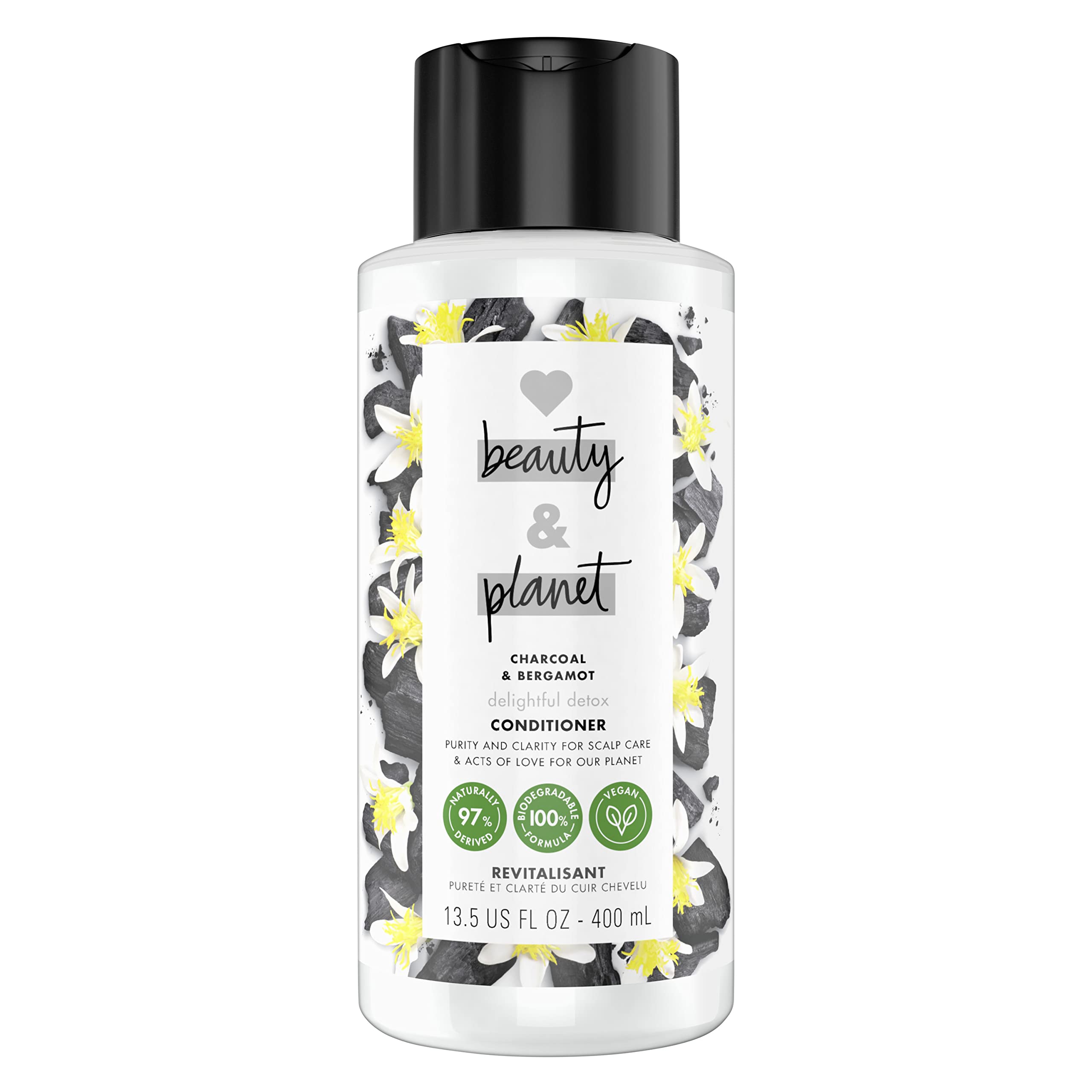 Love Beauty And Planet front bottle showing label and recycled plastic benefit