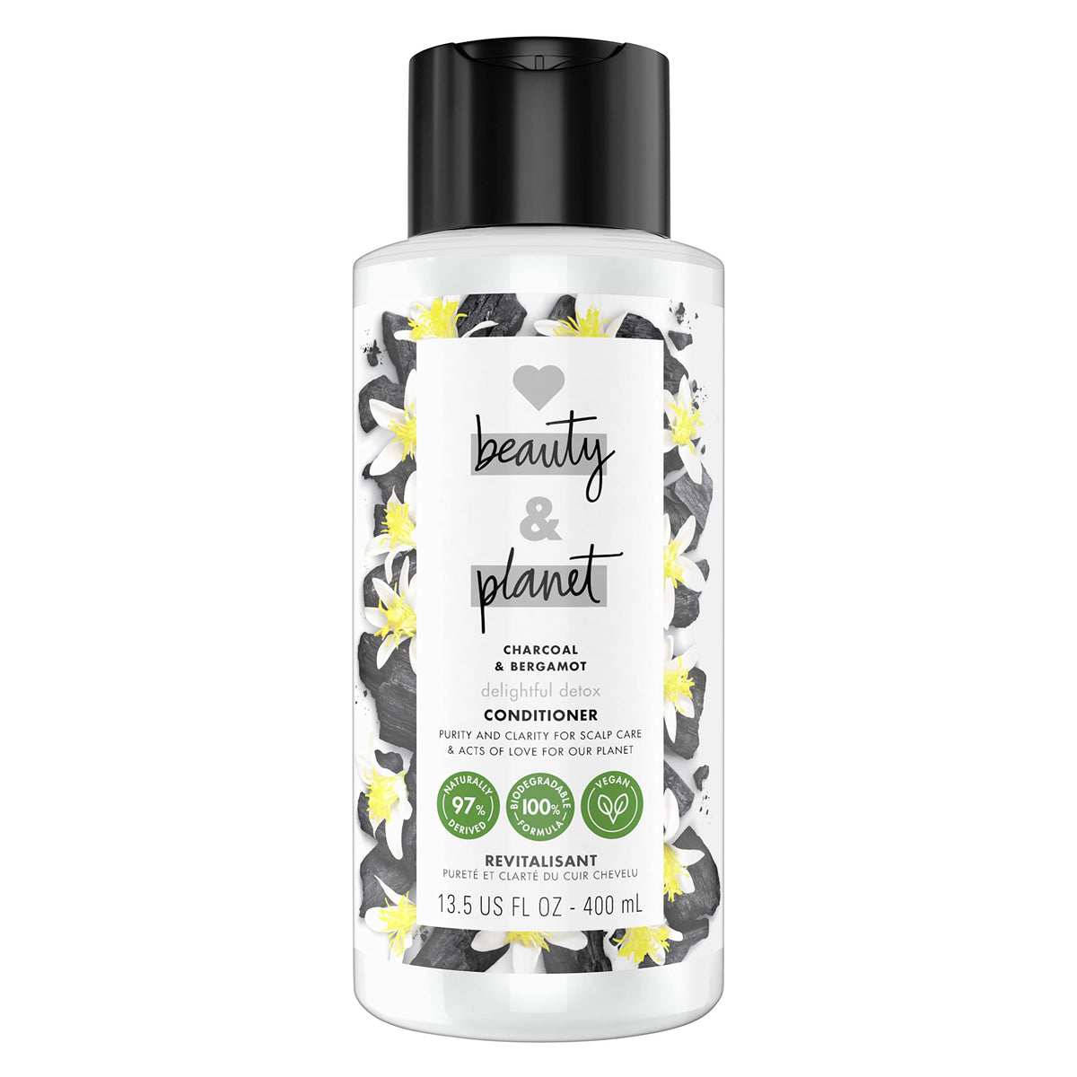 Love Beauty And Planet front bottle showing label and recycled plastic benefit
