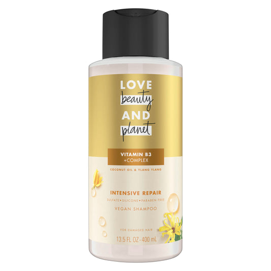 Love Beauty and Planet front bottle showing clean design and recyclable packaging benefit