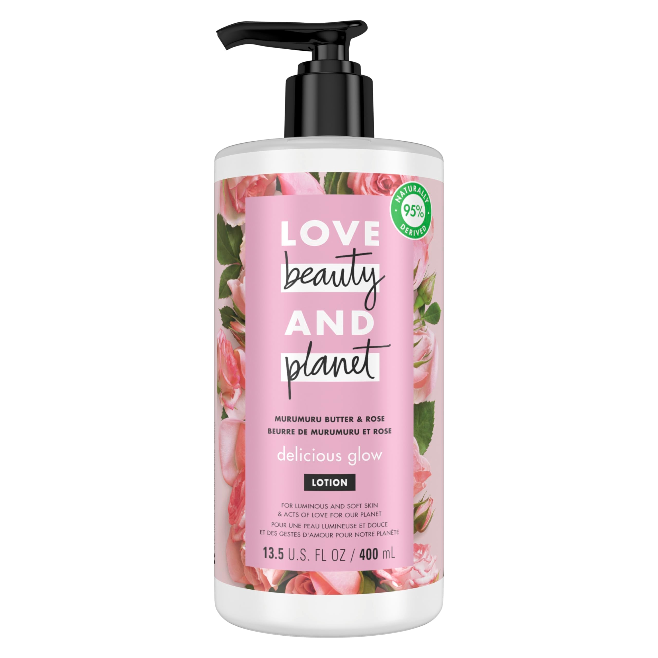 Love Beauty And Planet front packaging showing murumuru butter and rose benefits