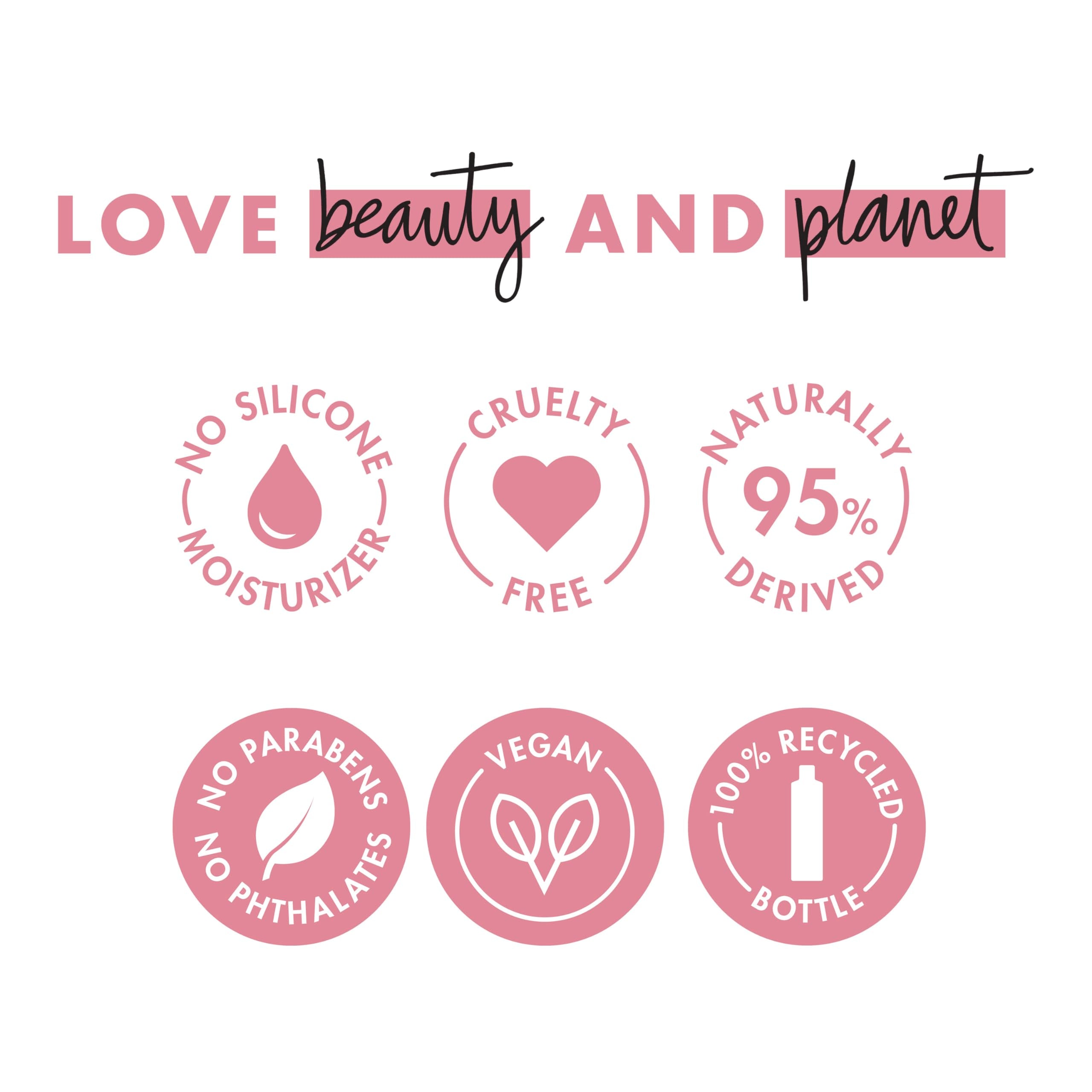Love Beauty And Planet bottle on a bathroom vanity evoking sustainable routine benefit