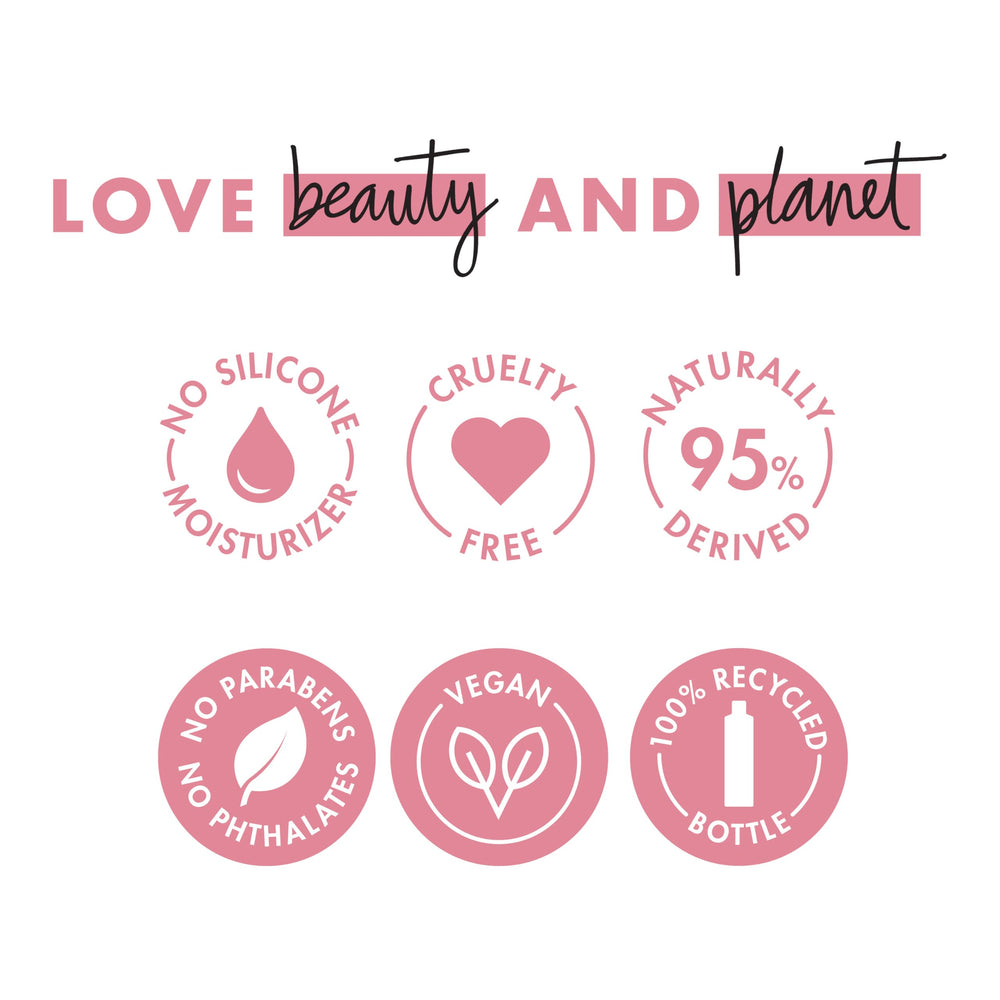 Love Beauty And Planet bottle on a bathroom vanity evoking sustainable routine benefit