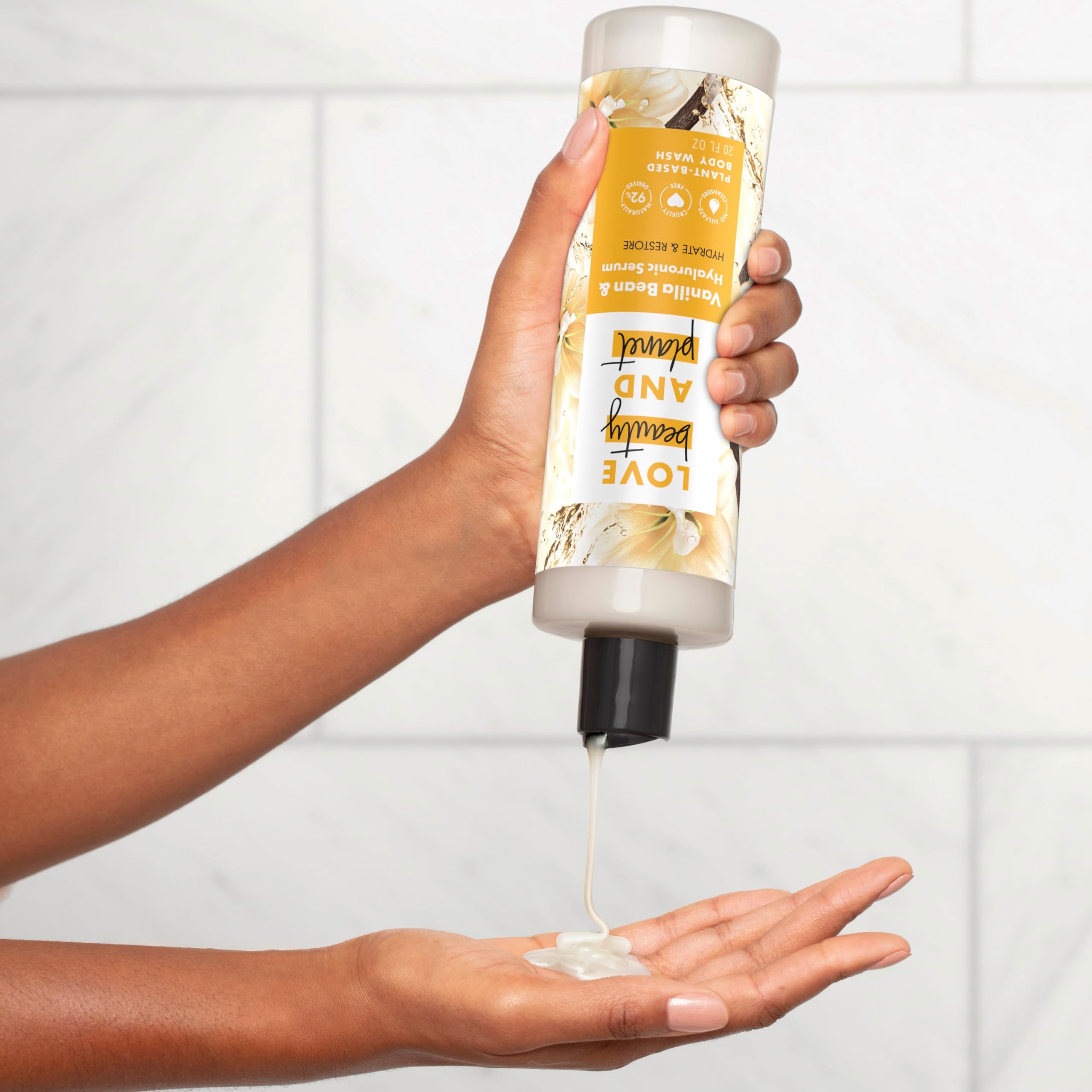 Love Beauty and Planet dispensing gel from bottle highlighting easy use