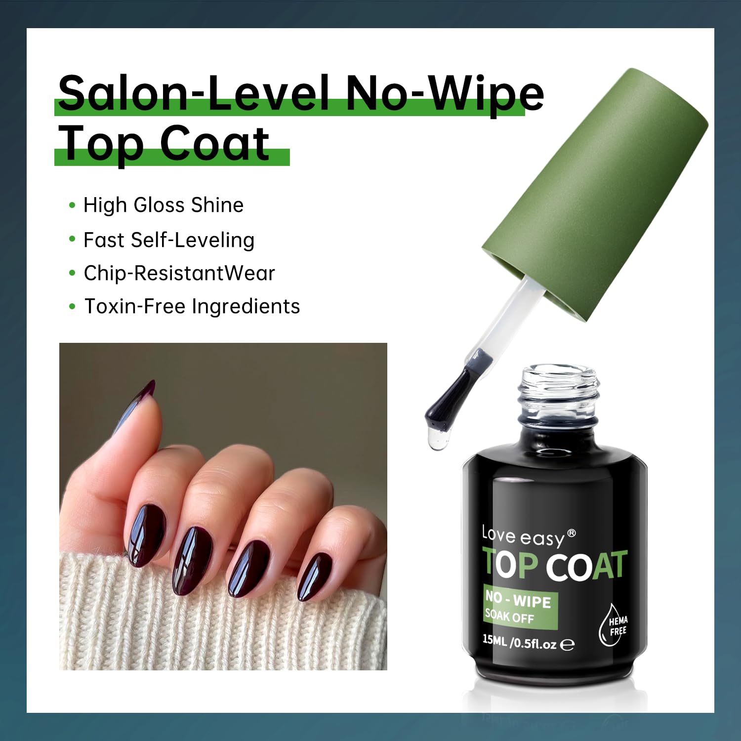 Love easy cured nails with glossy finish illustrating long-lasting shine and protection