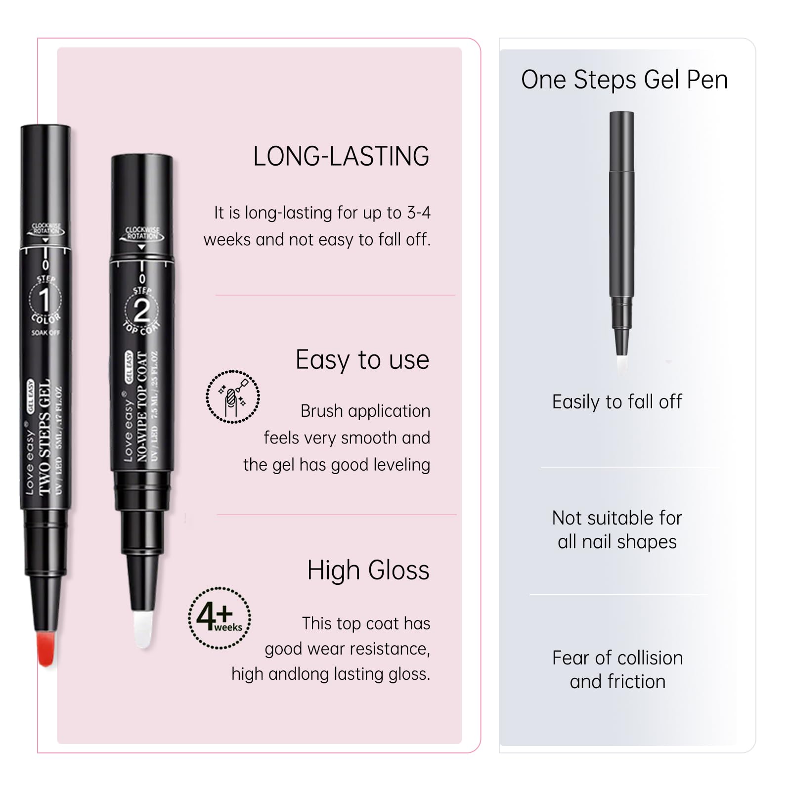 Love easy open pens top view displaying pen tips for precise application