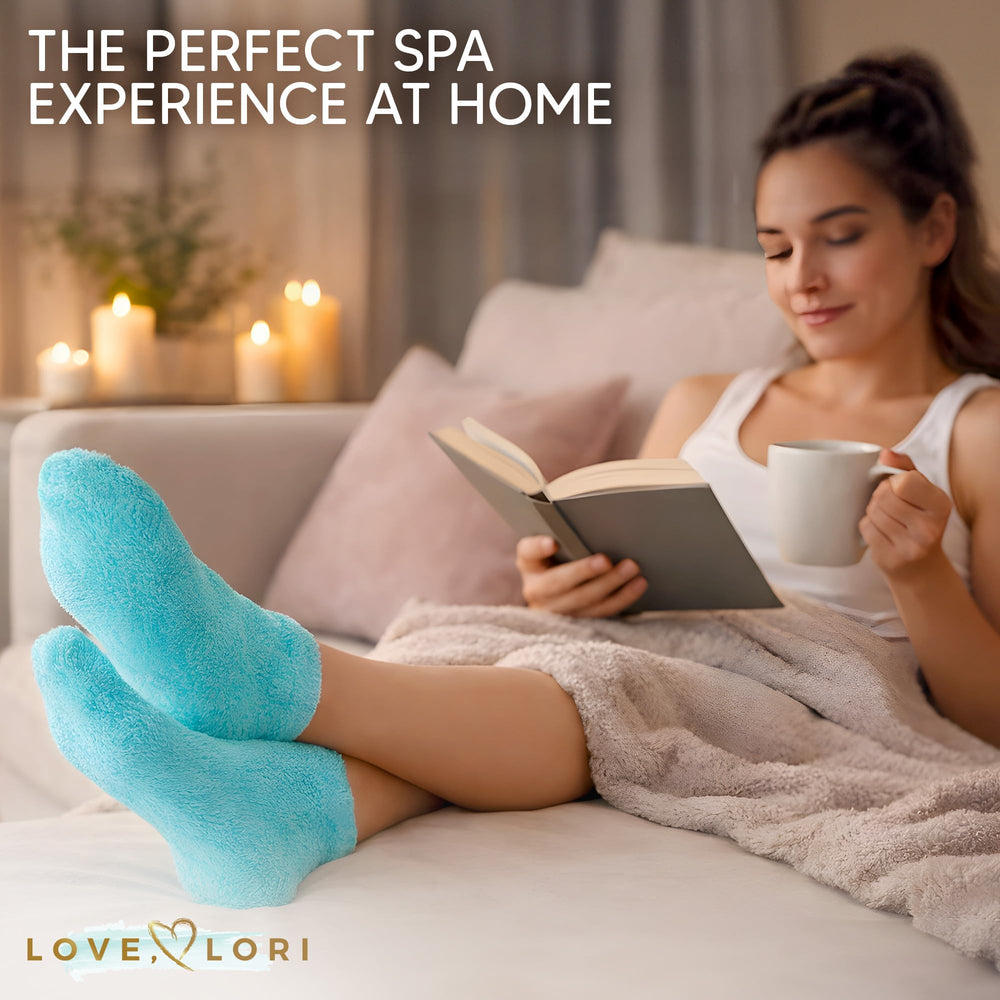 LOVE, LORI socks next to ruler showing size 9–11 scale and fit
