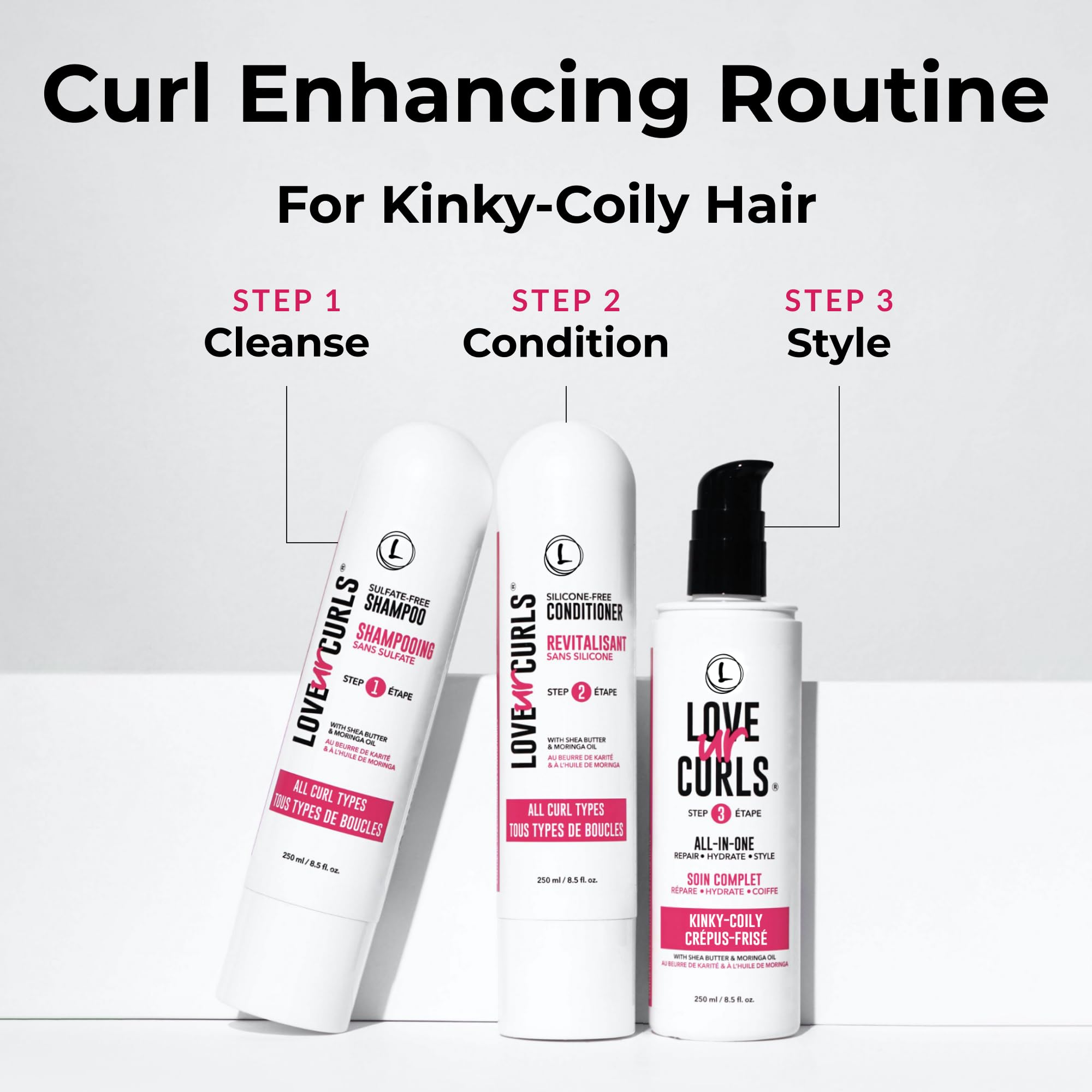 Love Ur Curls label close-up highlighting shea butter and moringa oil