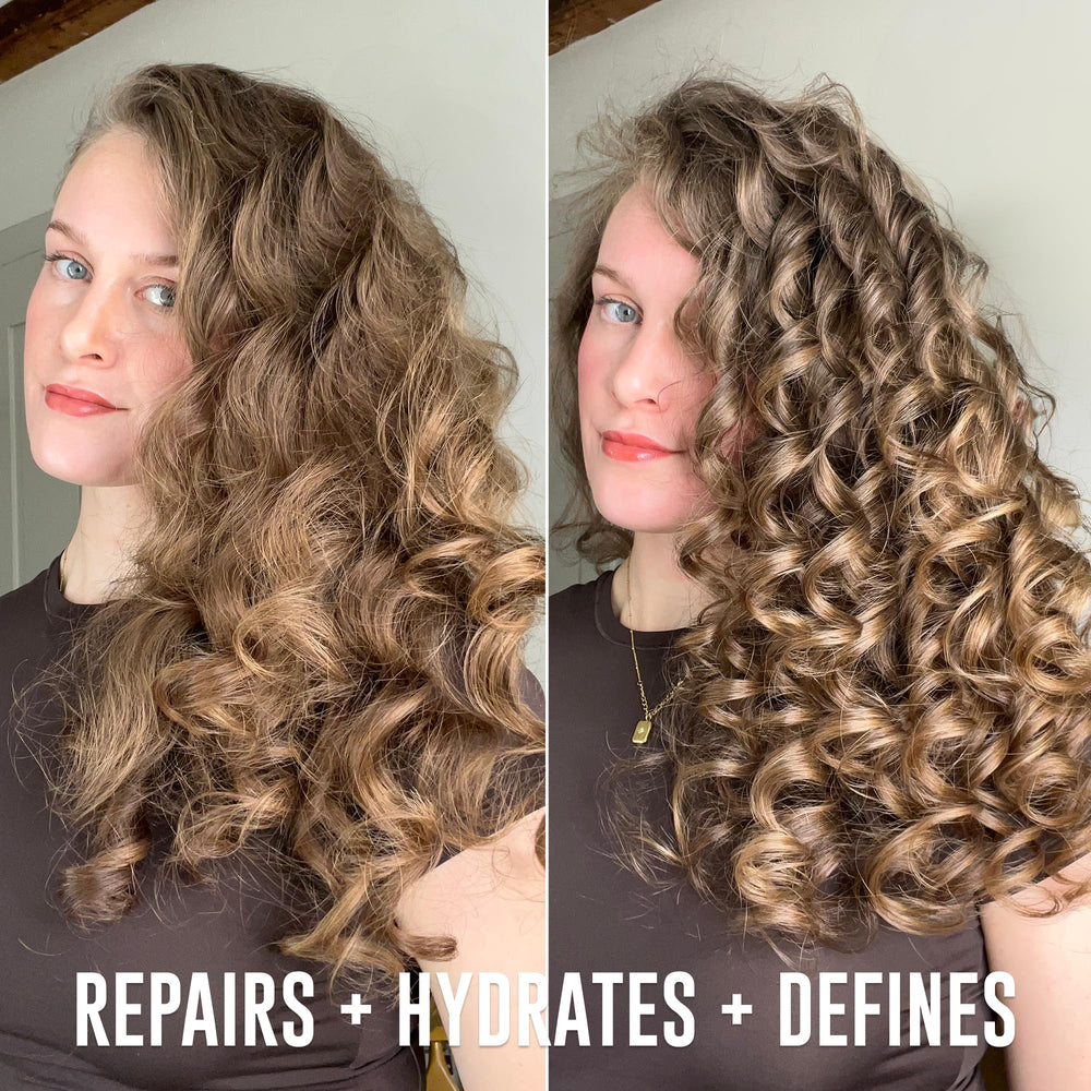 Love Ur Curls all-in-one curl cream dispensed showing lightweight moisturizing texture