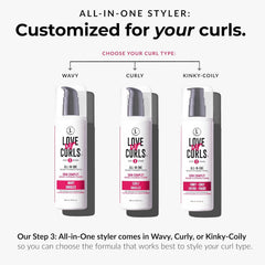 Love Ur Curls gel being scrunched into damp curls showing frizz control and definition