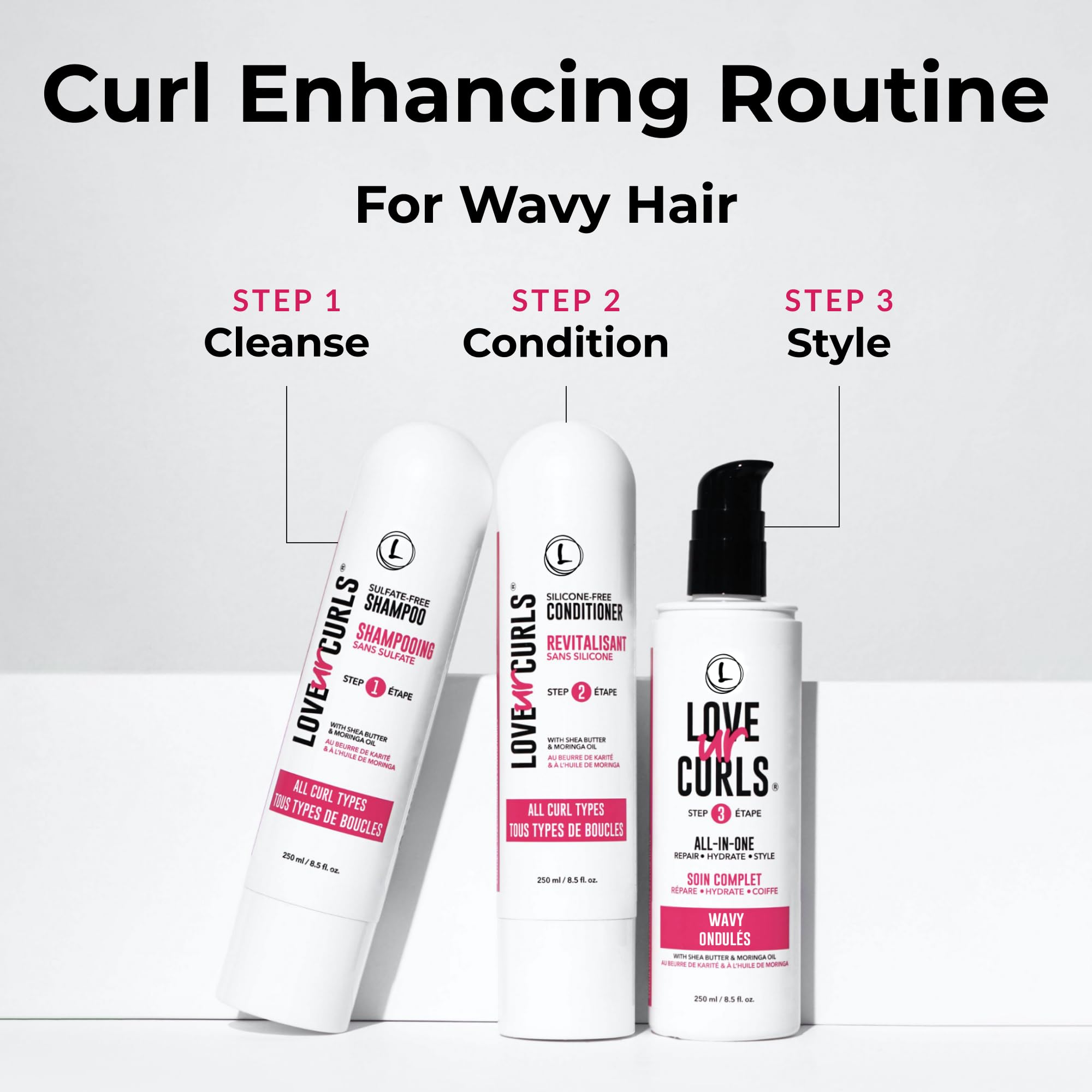 Love Ur Curls shampoo bottle label close-up highlighting gentle formula benefits