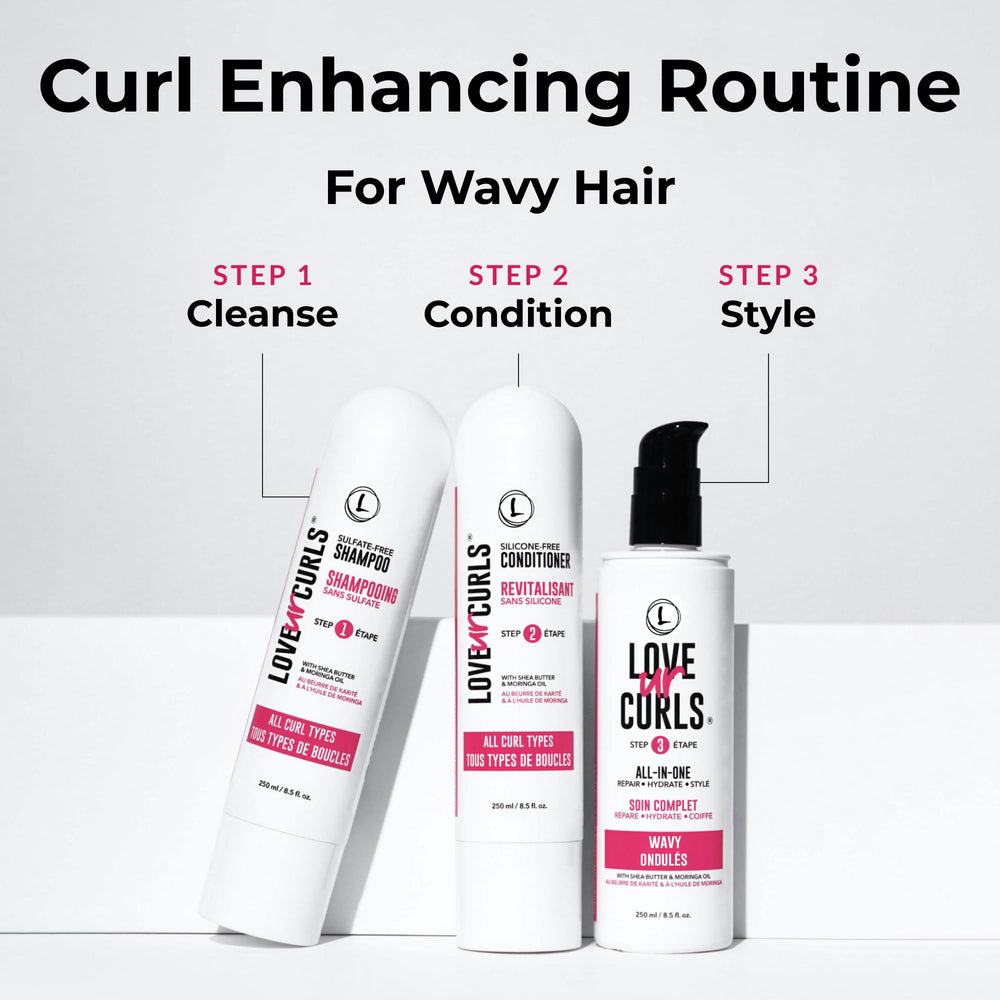 Love Ur Curls shampoo bottle label close-up highlighting gentle formula benefits