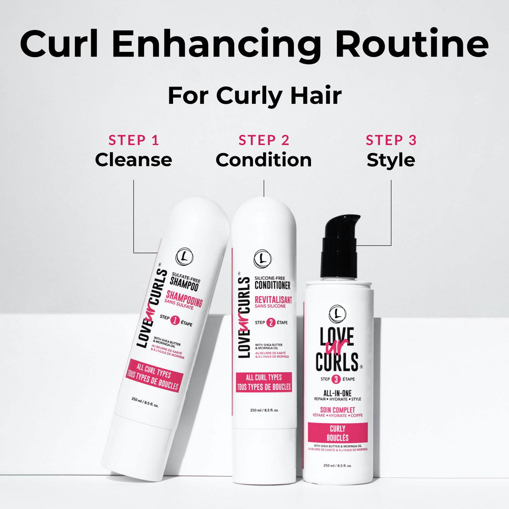 Love Ur Curls shampoo pump close-up illustrating gentle cleansing action