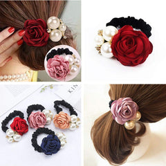 LOVEF hair tie beside a ruler showing precise flower and pearl dimensions
