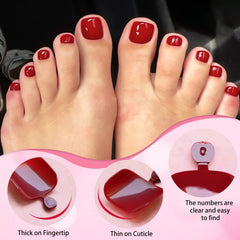 LoveOurHome press-on toenail being applied to toe showing fast attachment