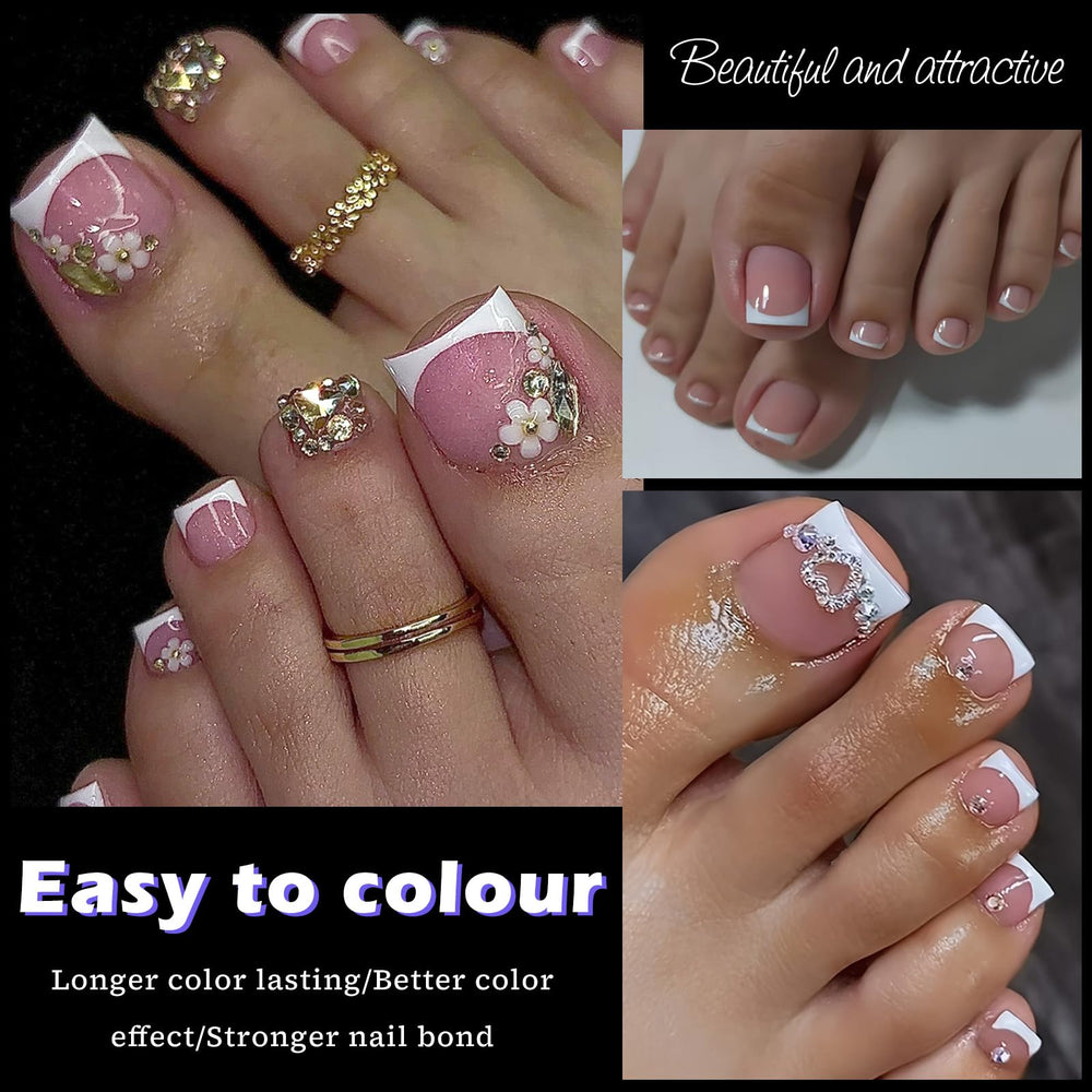 LoveOurHome press-on toe nails applied on feet showing natural look and comfortable wear benefit