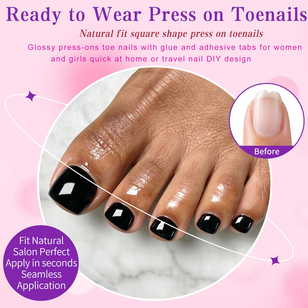 LoveOurHome glue and adhesive tabs beside toe nails for easy application