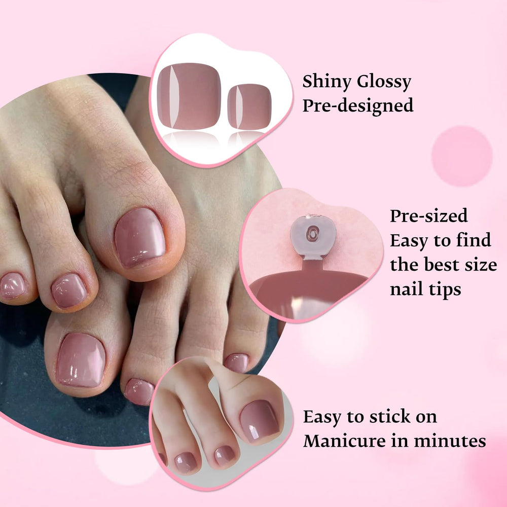 LoveOurHome press-on toenails applied on toes showing quick polished look