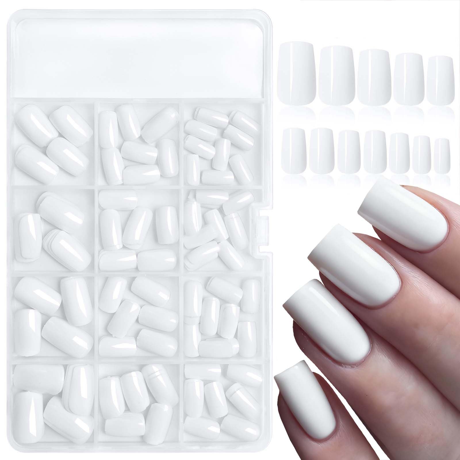 LoveOurHome front package displaying 240 white press-on nails and tools for convenience