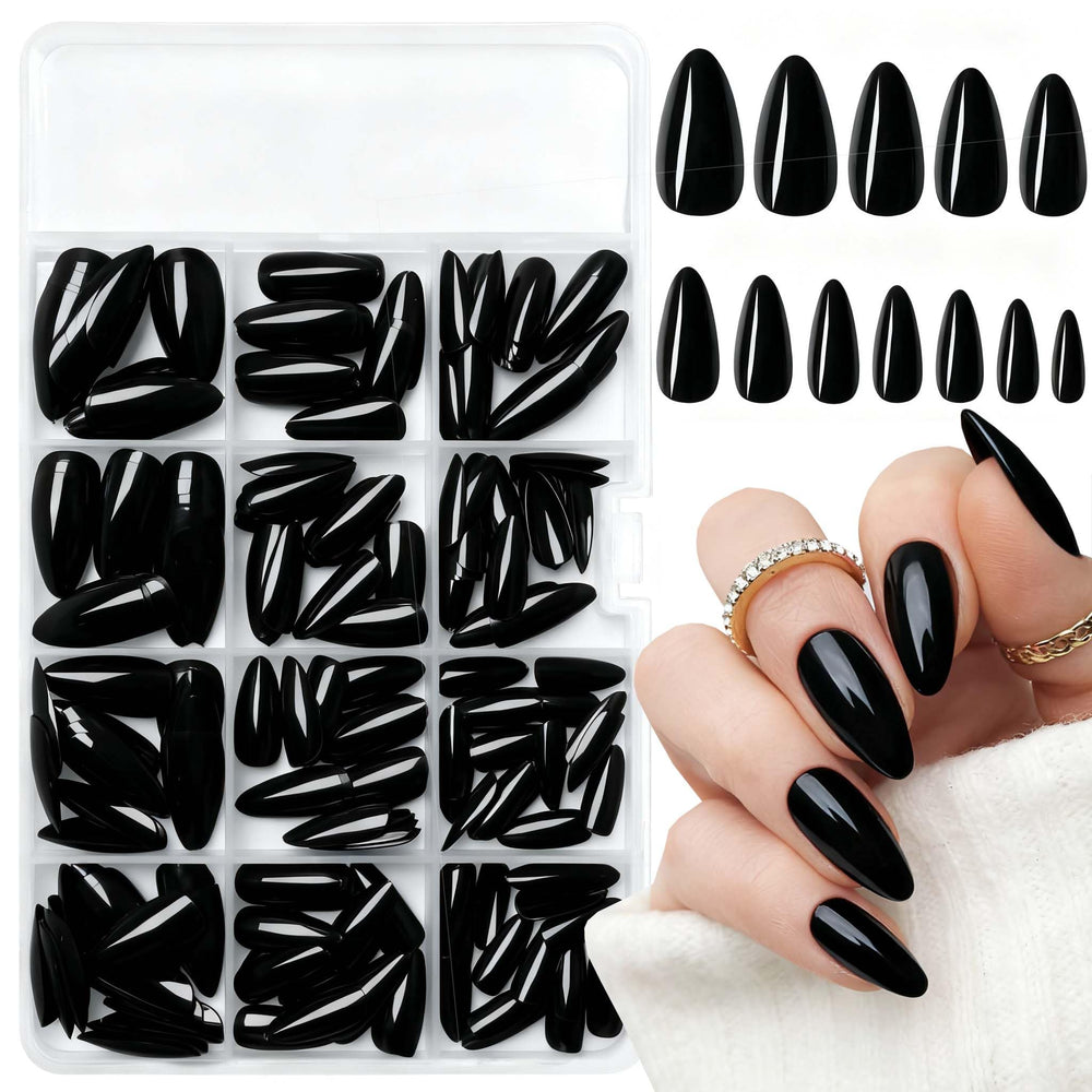 LoveOurHome front packaging showing full 240pc black almond kit benefit instant manicure