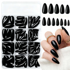 LoveOurHome front packaging showing full 240pc black almond kit benefit instant manicure