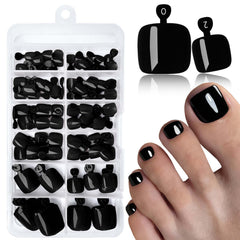 LoveOurHome front packaging showing 120 black press-on toenails and accessories for quick pedicures