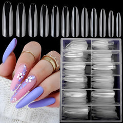 LoveOurHome front packaging of 240 clear almond tips showing quantity and sizes for easy selection