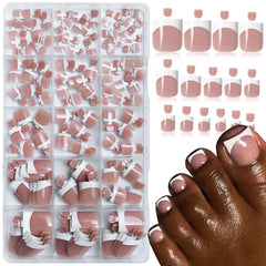 LoveOurHome front packaging showing 150pc French tip toe nails and tools for quick pedicures