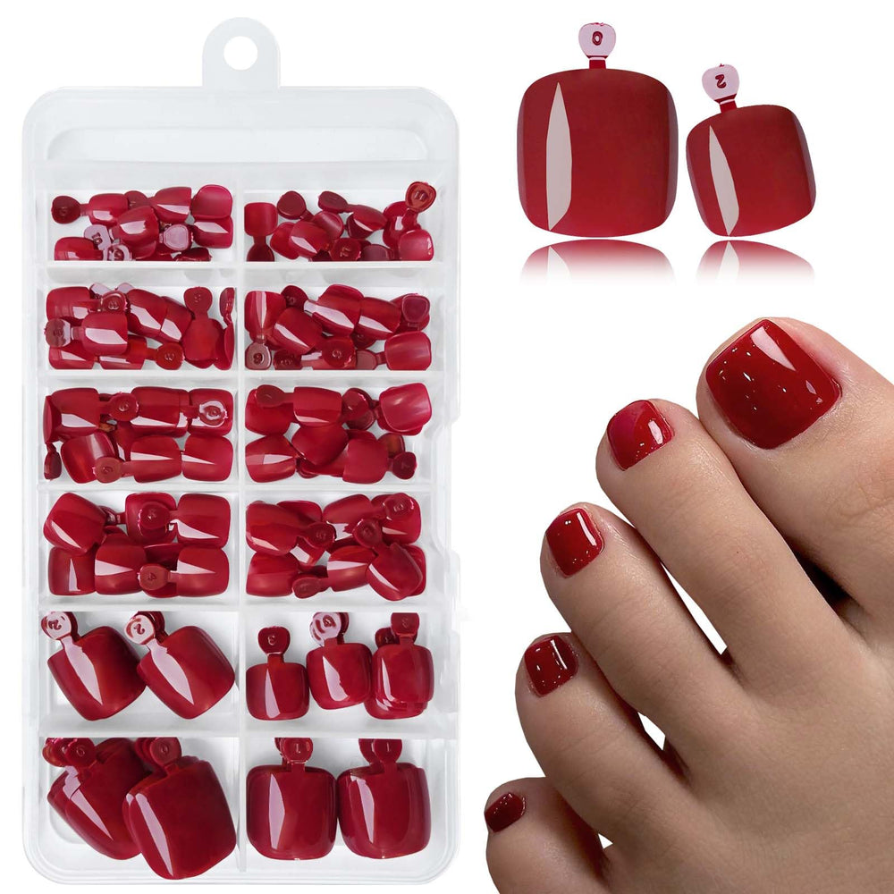 LoveOurHome front packaging showing 120 red press-on toenails for instant pedicure
