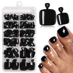 LoveOurHome front packaging showing 144 black press-on toenails and kit benefits
