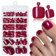 LoveOurHome front packaging showing full burgundy press-on toenail kit benefits