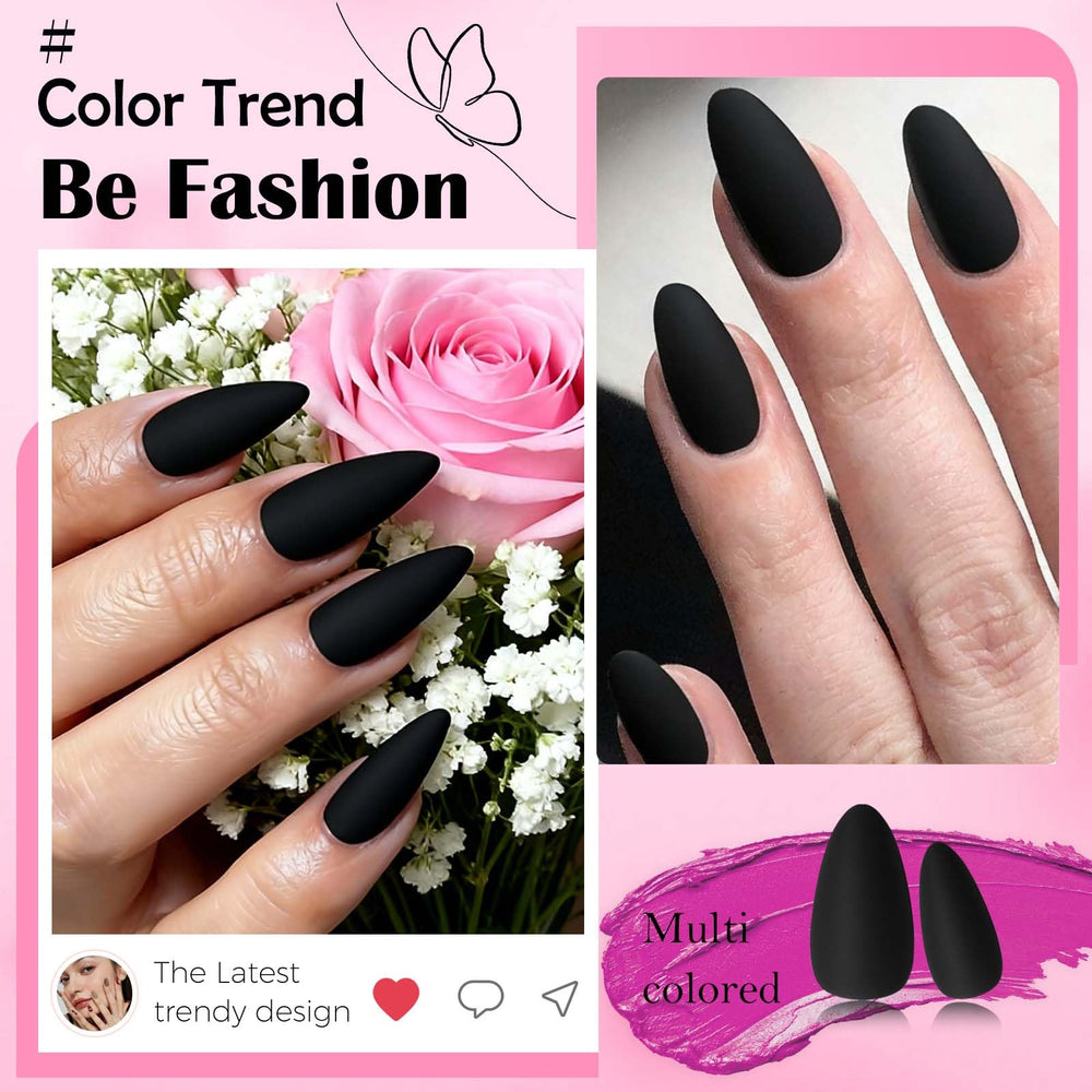 LoveOurHome lifestyle image with outfit showing versatile matte black manicure