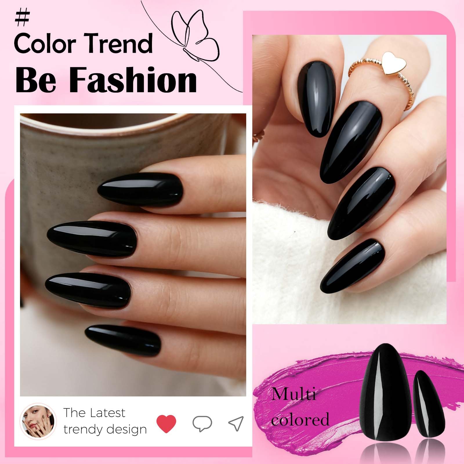 LoveOurHome lifestyle outfit matching showing versatile black almond nails for events