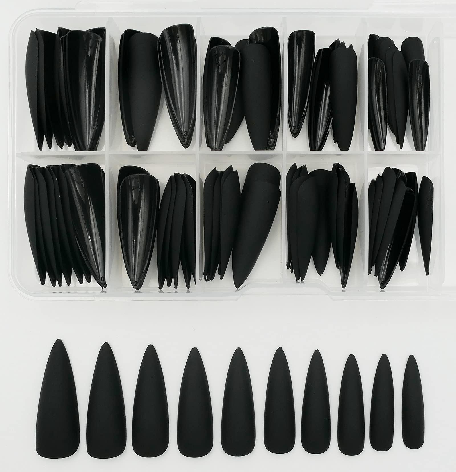 LoveOurHome nails next to a natural fingertip illustrating length and scale