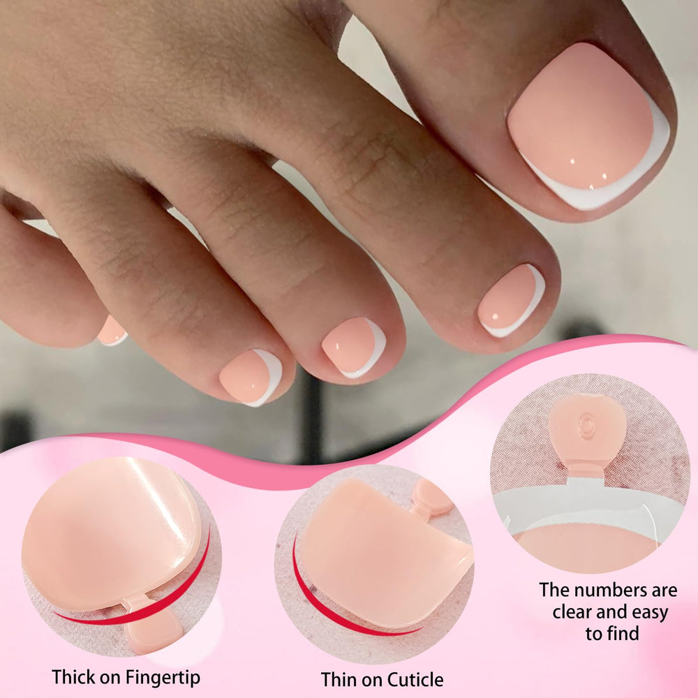 LoveOurHome layout displaying 12 sizes of press-on toes for precise fit options