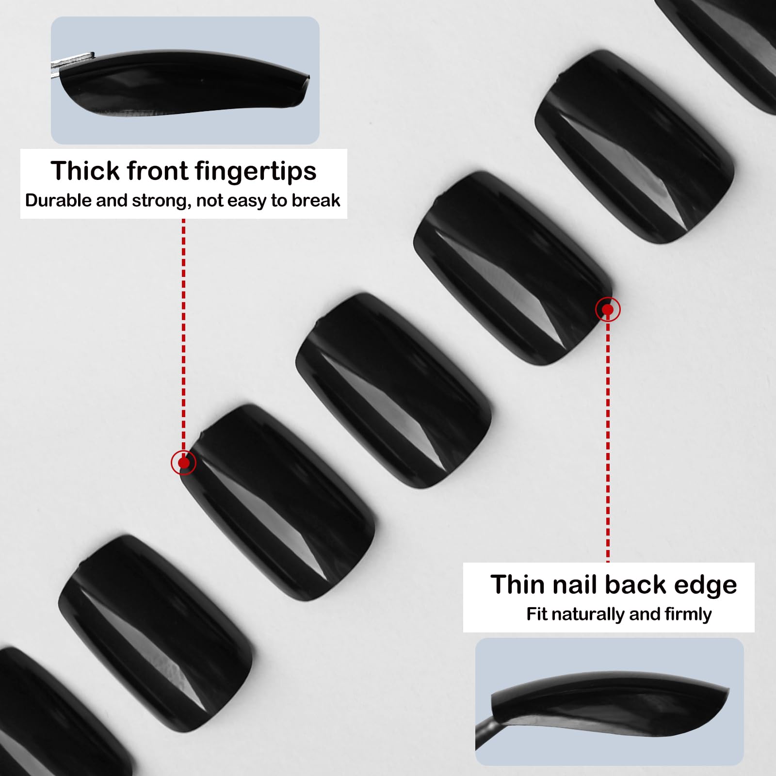 LoveOurHome model wearing black square nails for instant polished look