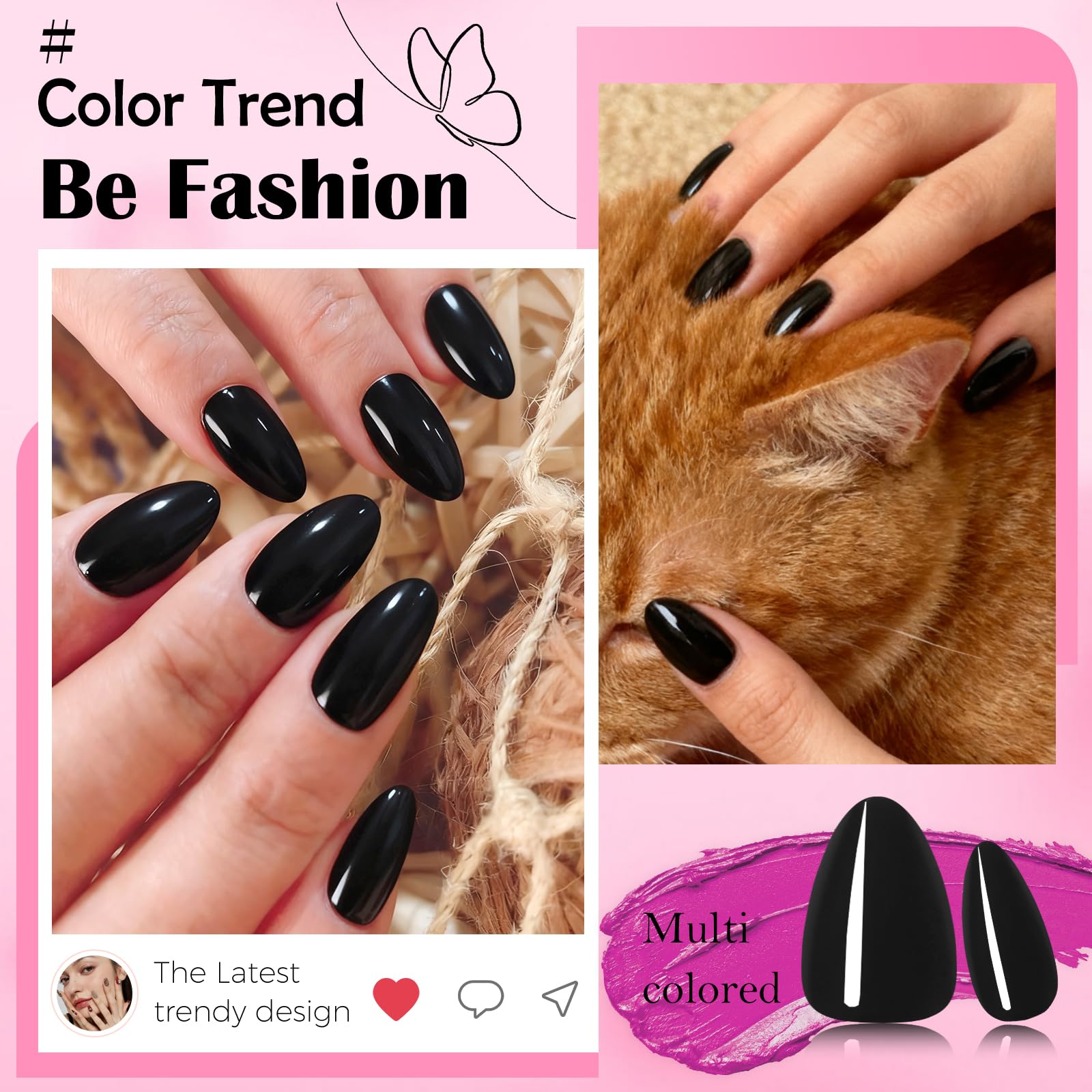 LoveOurHome worn short black almond nails on hands demonstrating comfortable daily wear