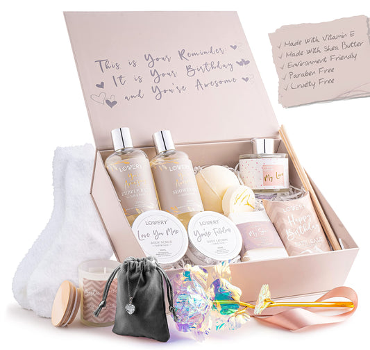 LOVERY contents laid out showing all 20-piece bath and spa items