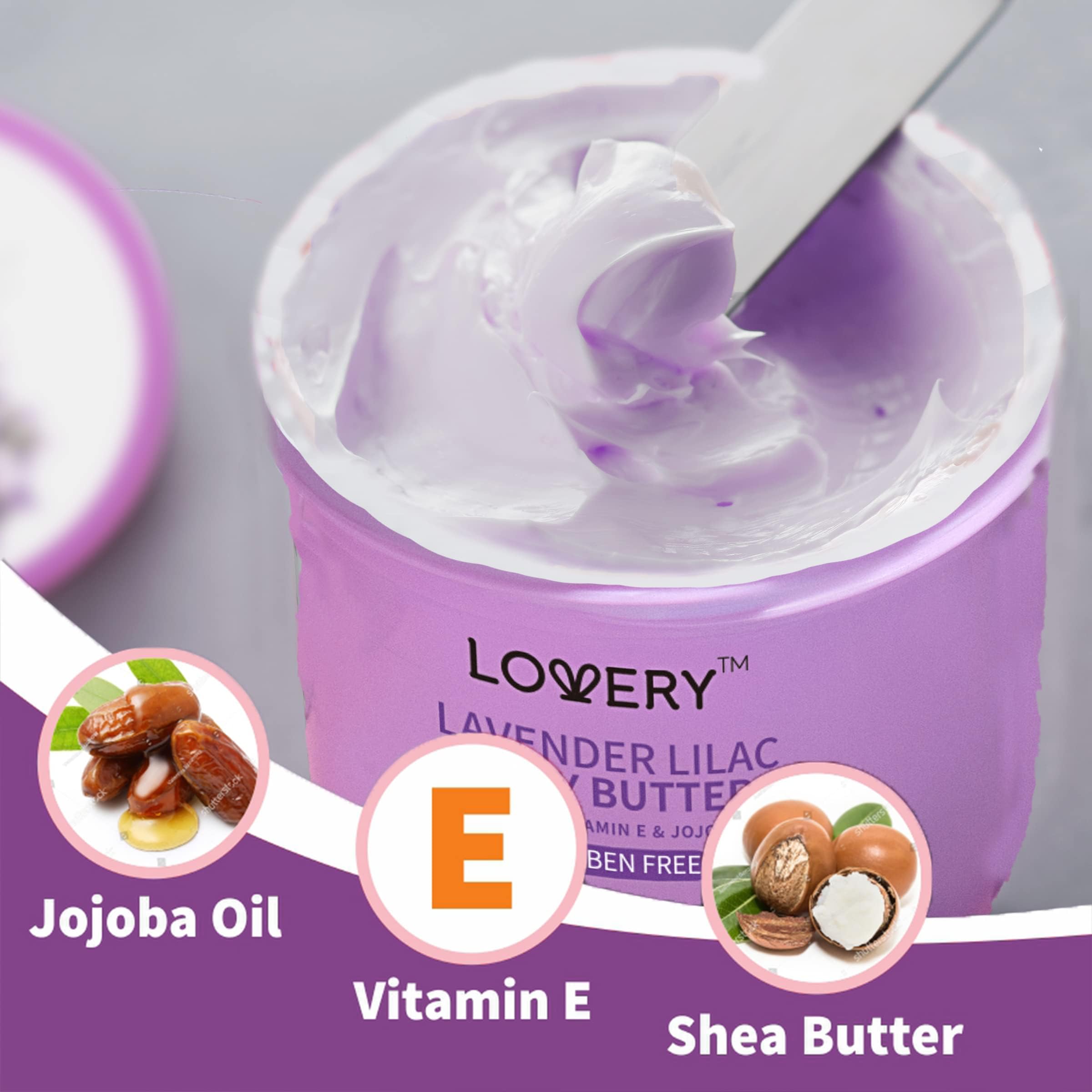LOVERY jar next to a ruler showing 5.74 fl oz size for travel-friendly benefit