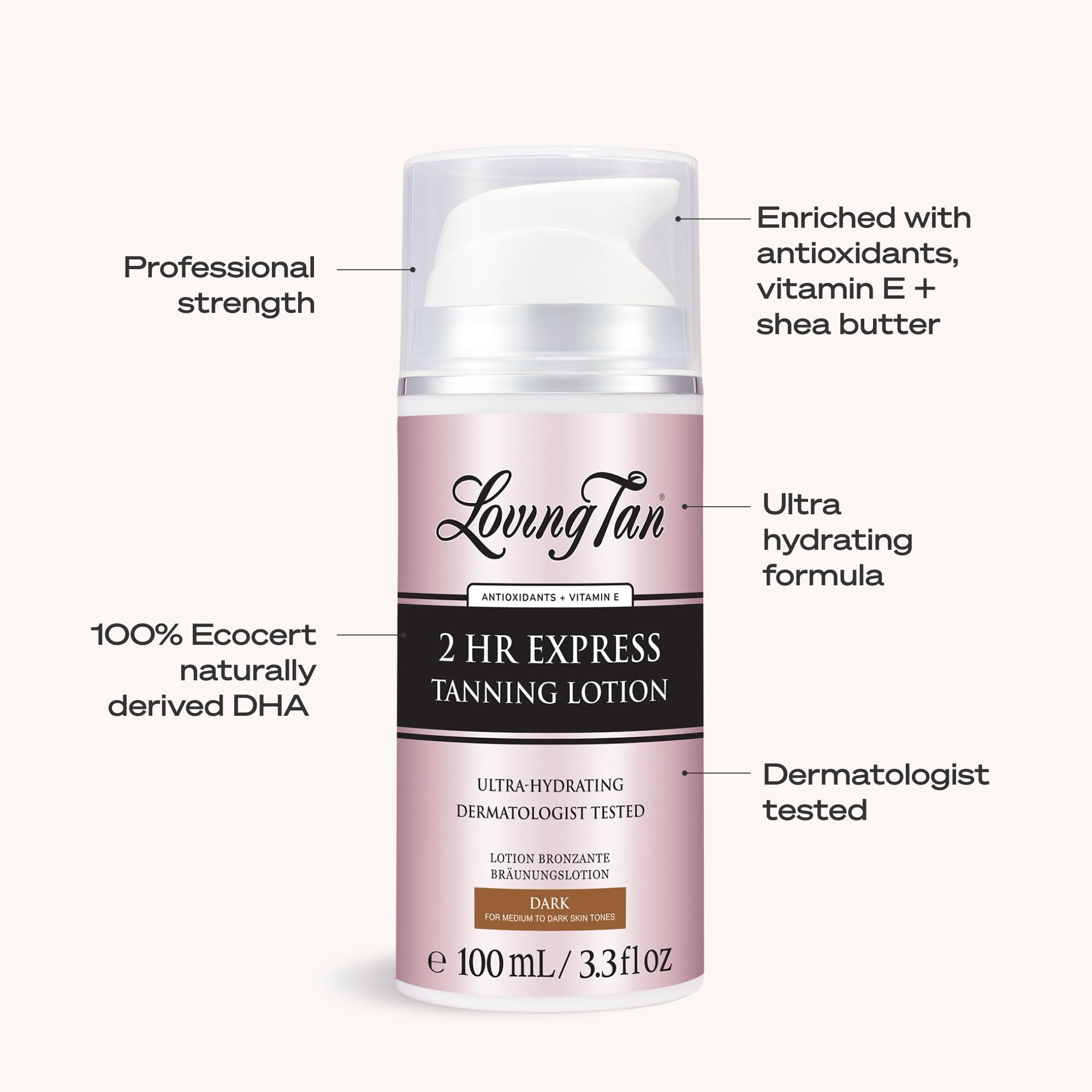 Loving Tan after two hours on skin showing quick-developing natural-looking tan result