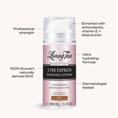 Loving Tan after two hours on skin showing quick-developing natural-looking tan result