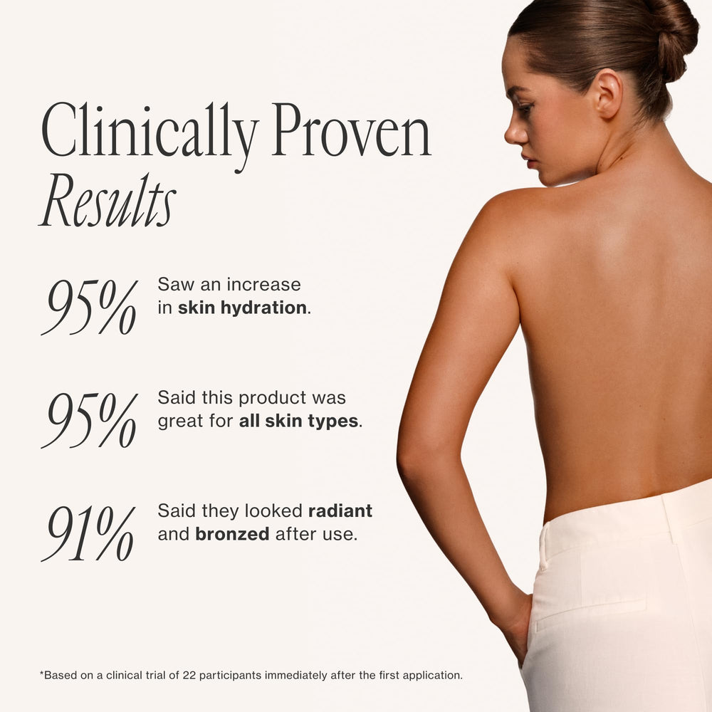 Loving Tan next to a smartphone illustrating 3.3 fl oz travel-friendly convenience