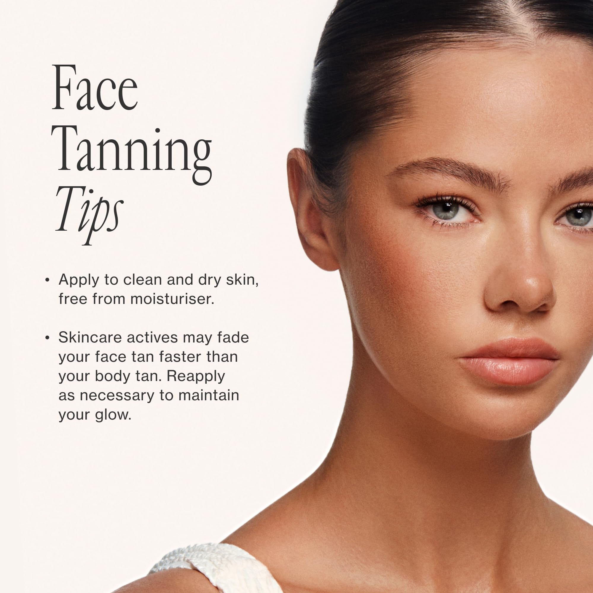 Loving Tan model applying serum to face and neck for natural-looking glow benefit