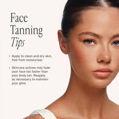 Loving Tan model applying serum to face and neck for natural-looking glow benefit