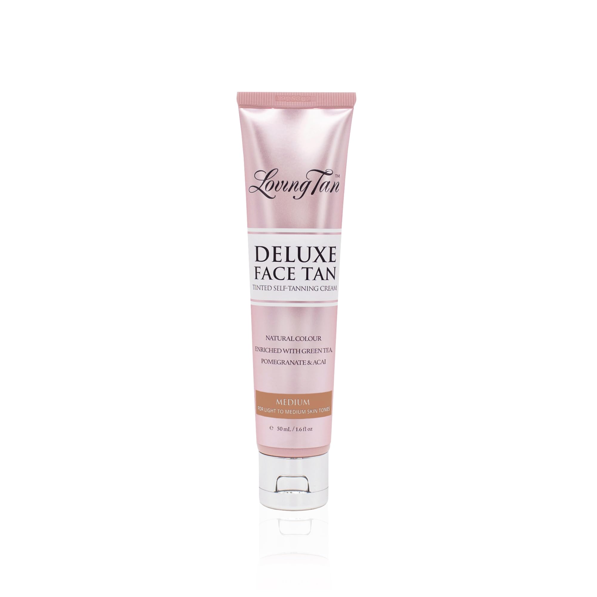 Loving Tan front bottle showing sleek packaging and medium shade benefit